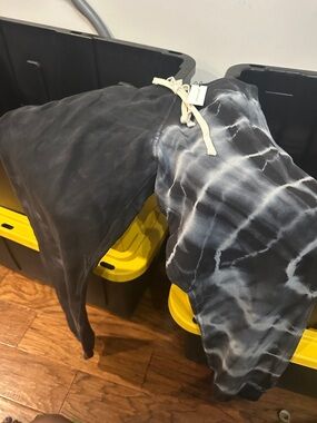 Tie-Dye Black & Gray Fleece  Joggers with Drawstring Waist